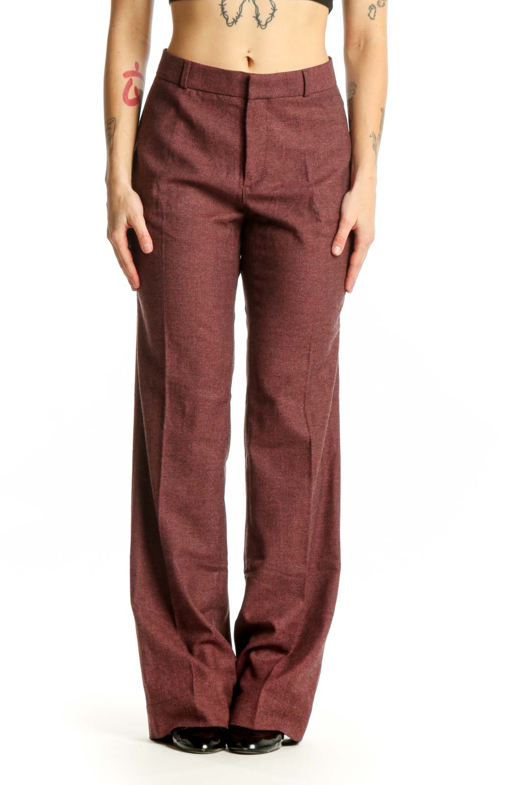 Burgundy Wide-Leg Dress Pants Front