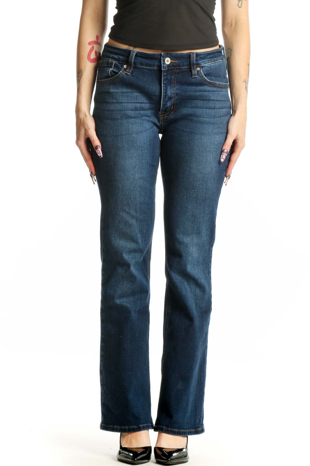 Blue Flare Denim Jeans Medium Front