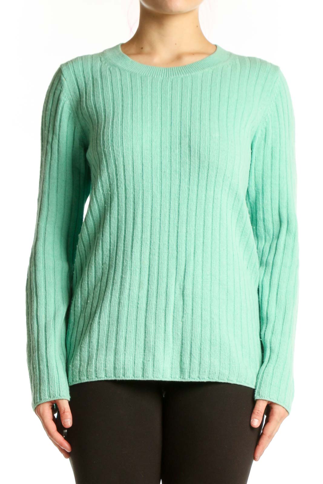 Mint Green Ribbed Cashmere Pullover Front