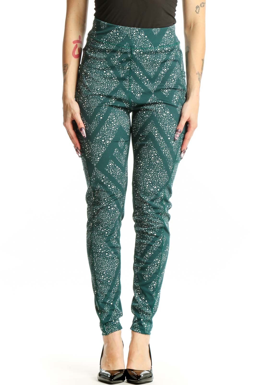 Teal Geometric Print Activewear Leggings Front