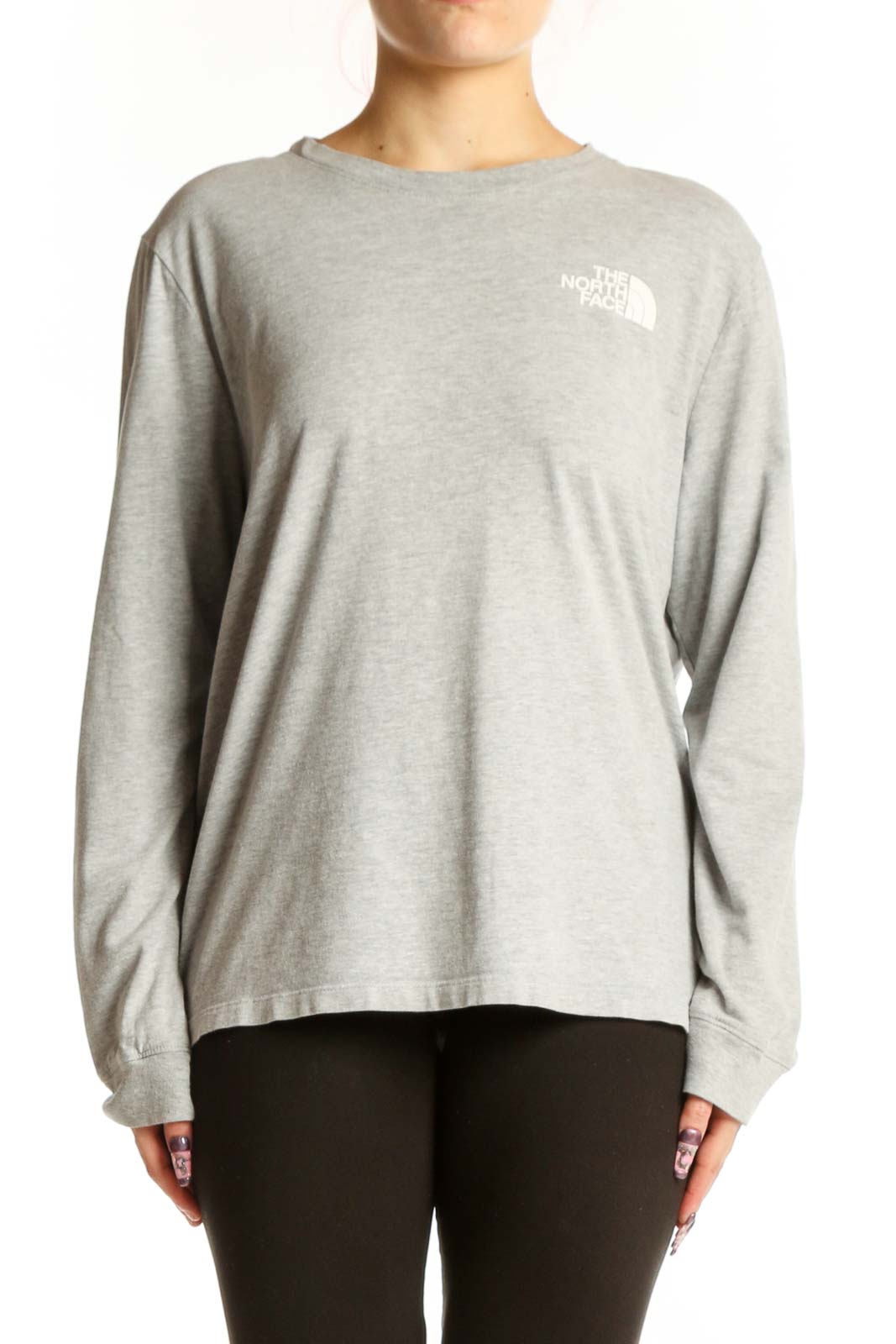 Gray Long Sleeve The North Face Logo Tee Front