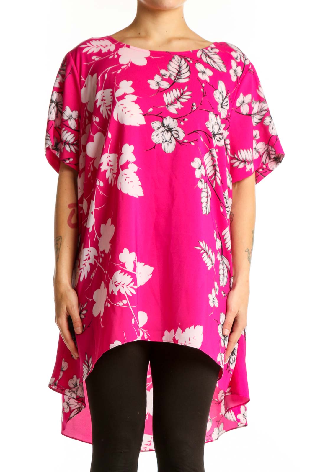 Pink Floral Hi-Low Blouse Top Front