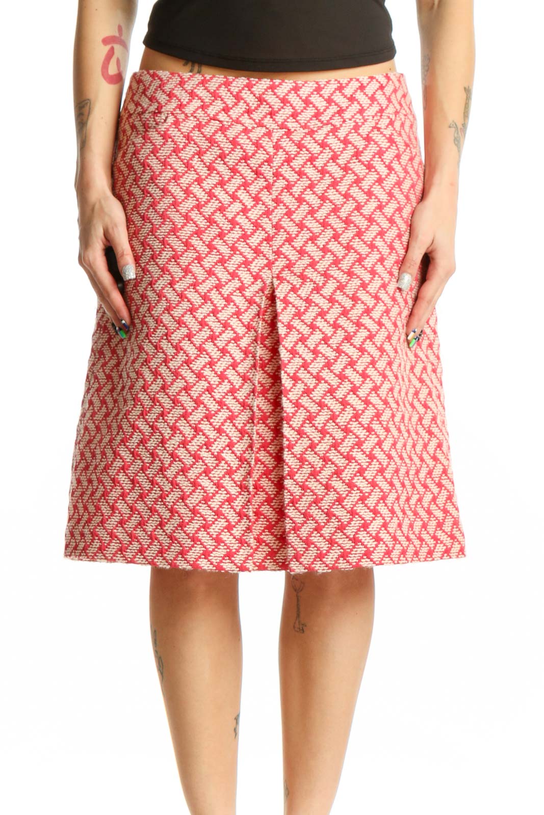 Pink Geometric A-Line Knee-Length Skirt Front