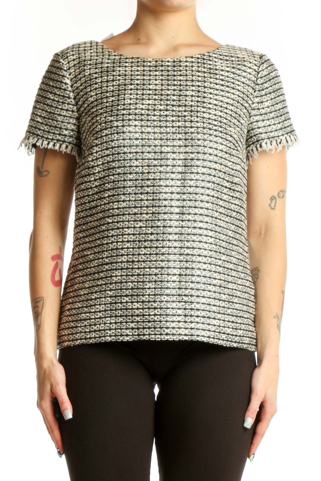 Gold Lurex Textured Short Sleeve Top Front
