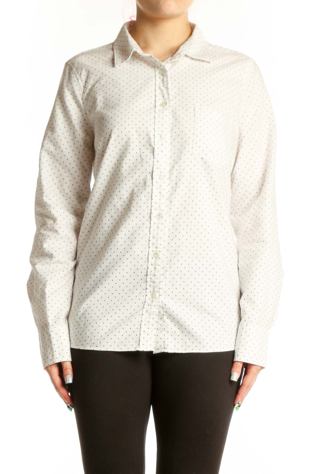 Cream Polka Dot Cotton Button-Up Shirt Front