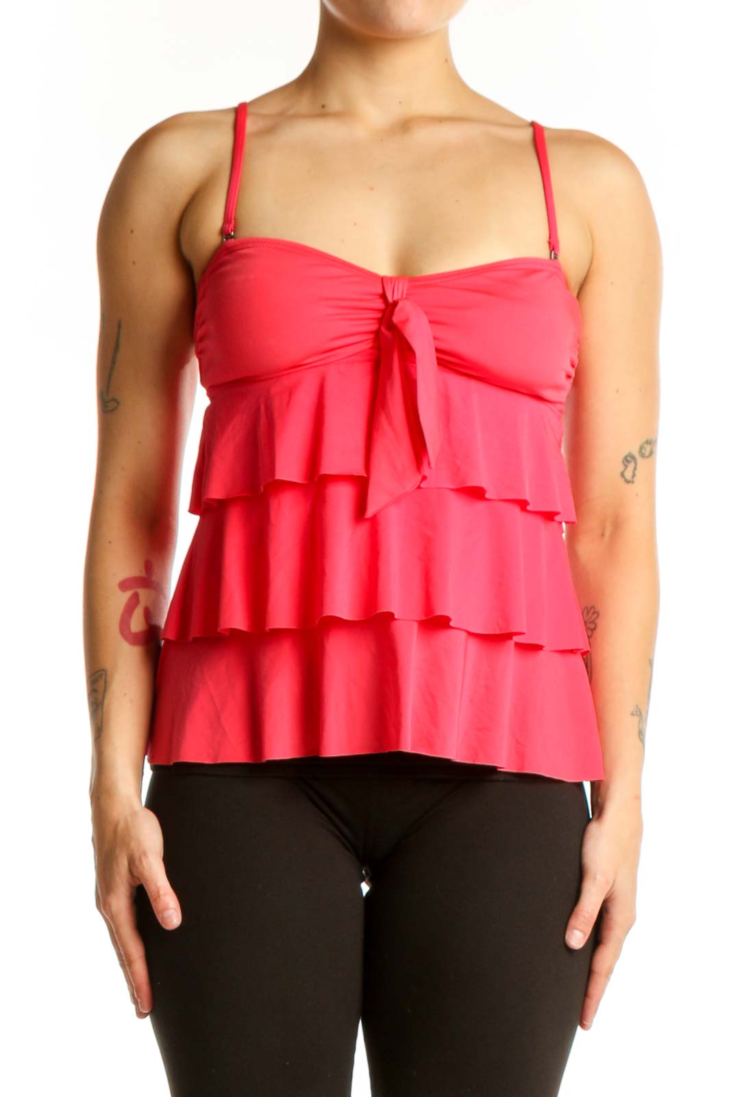 Red Ruffle Tiered Camisole Tank Top Front