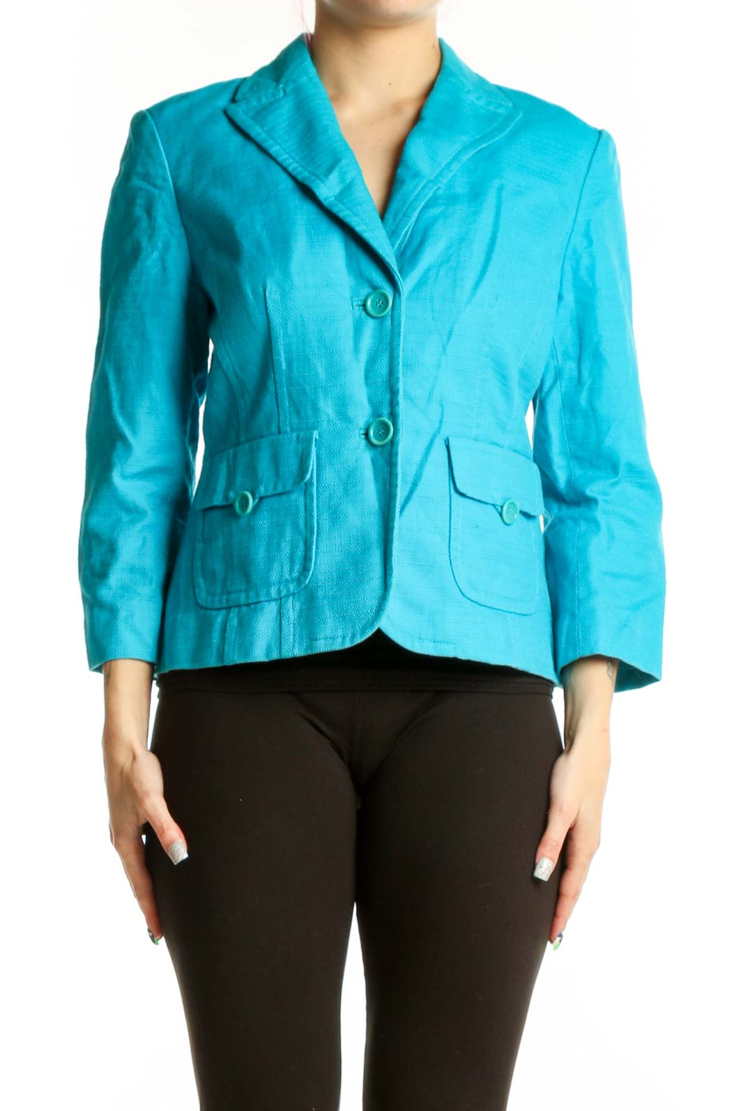 Turquoise Petite Blazer Jacket Front