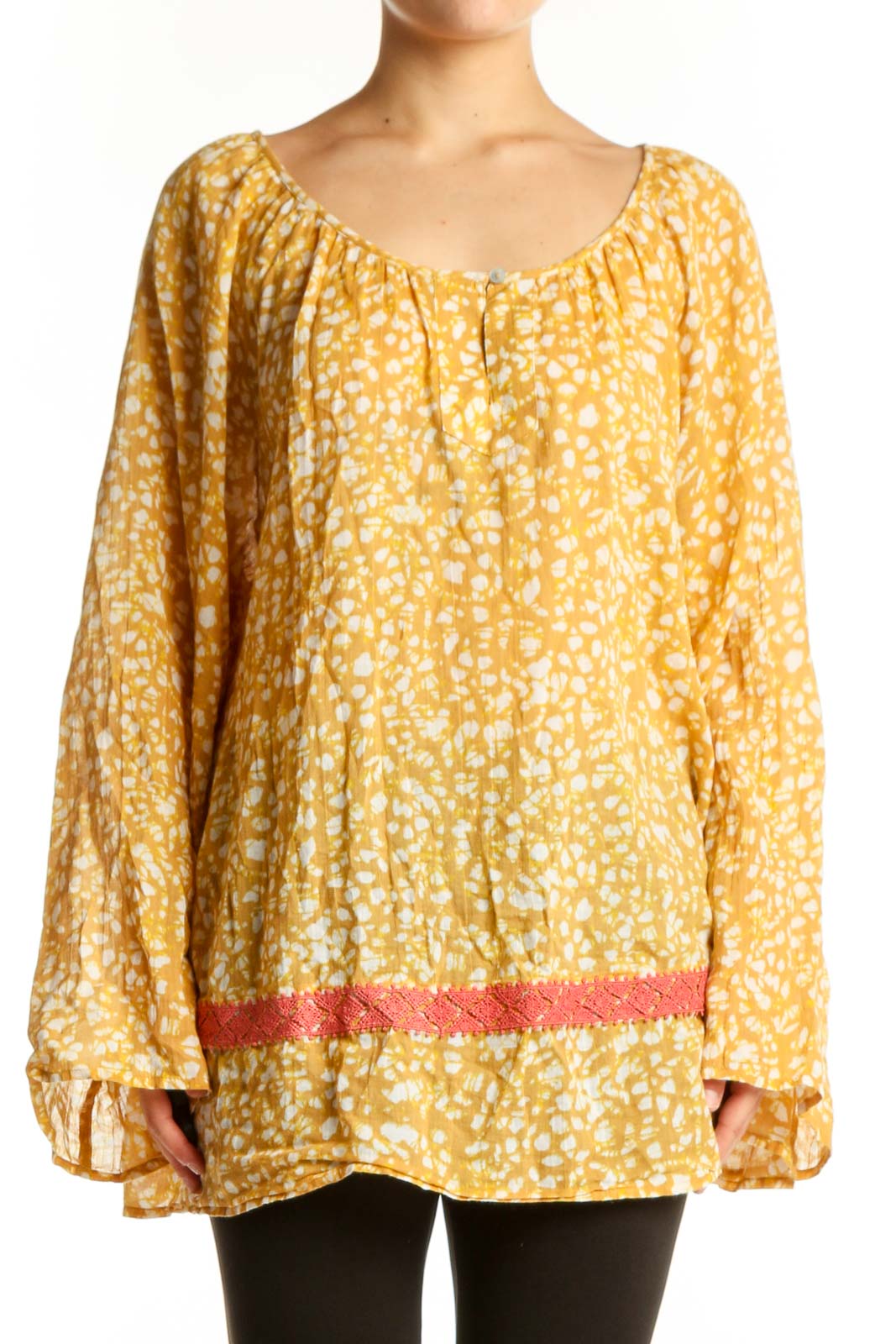 Yellow Floral Print Cotton Blouse XXL Front