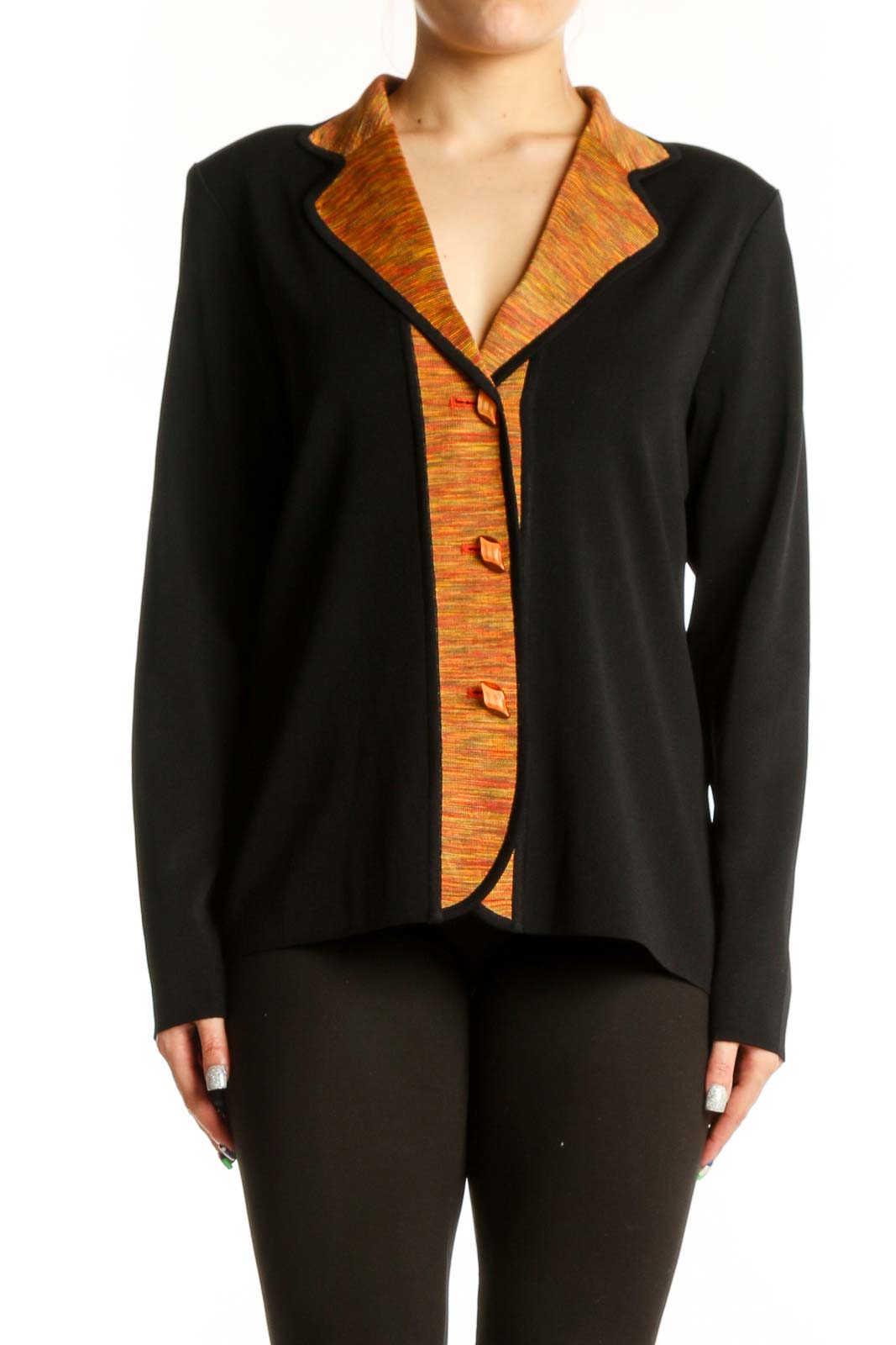 Black Acrylic Cardigan with Orange Trim Front