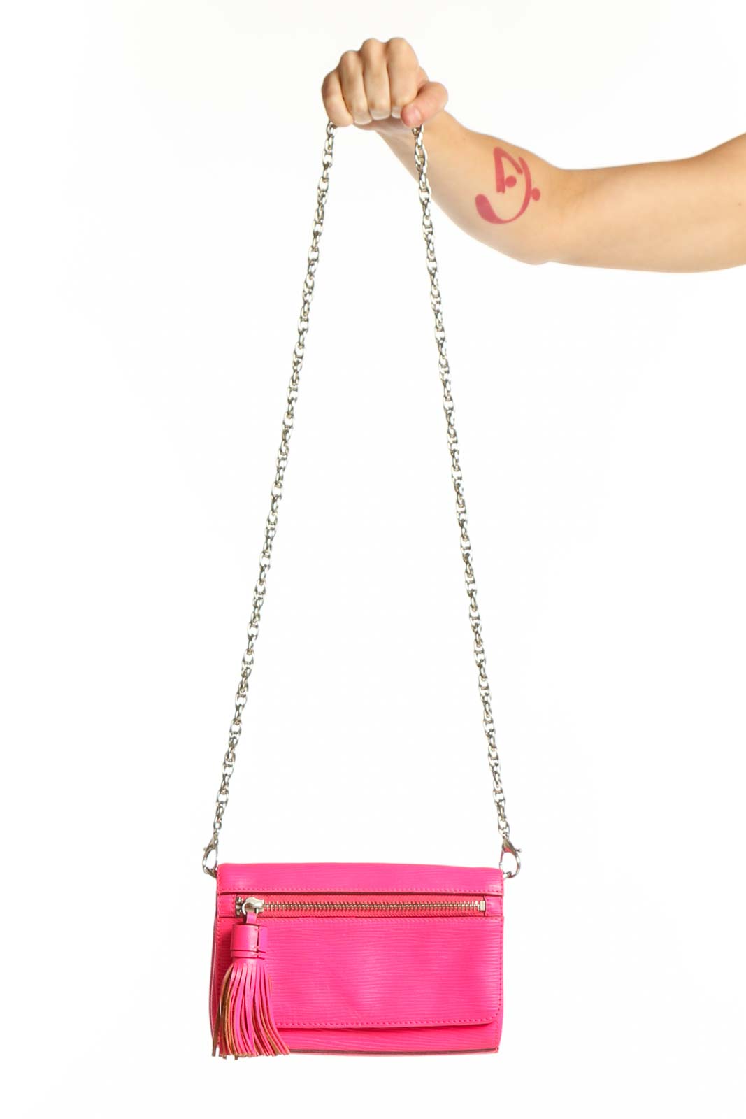 Pink Leather Crossbody Bag with Chain Strap Front
