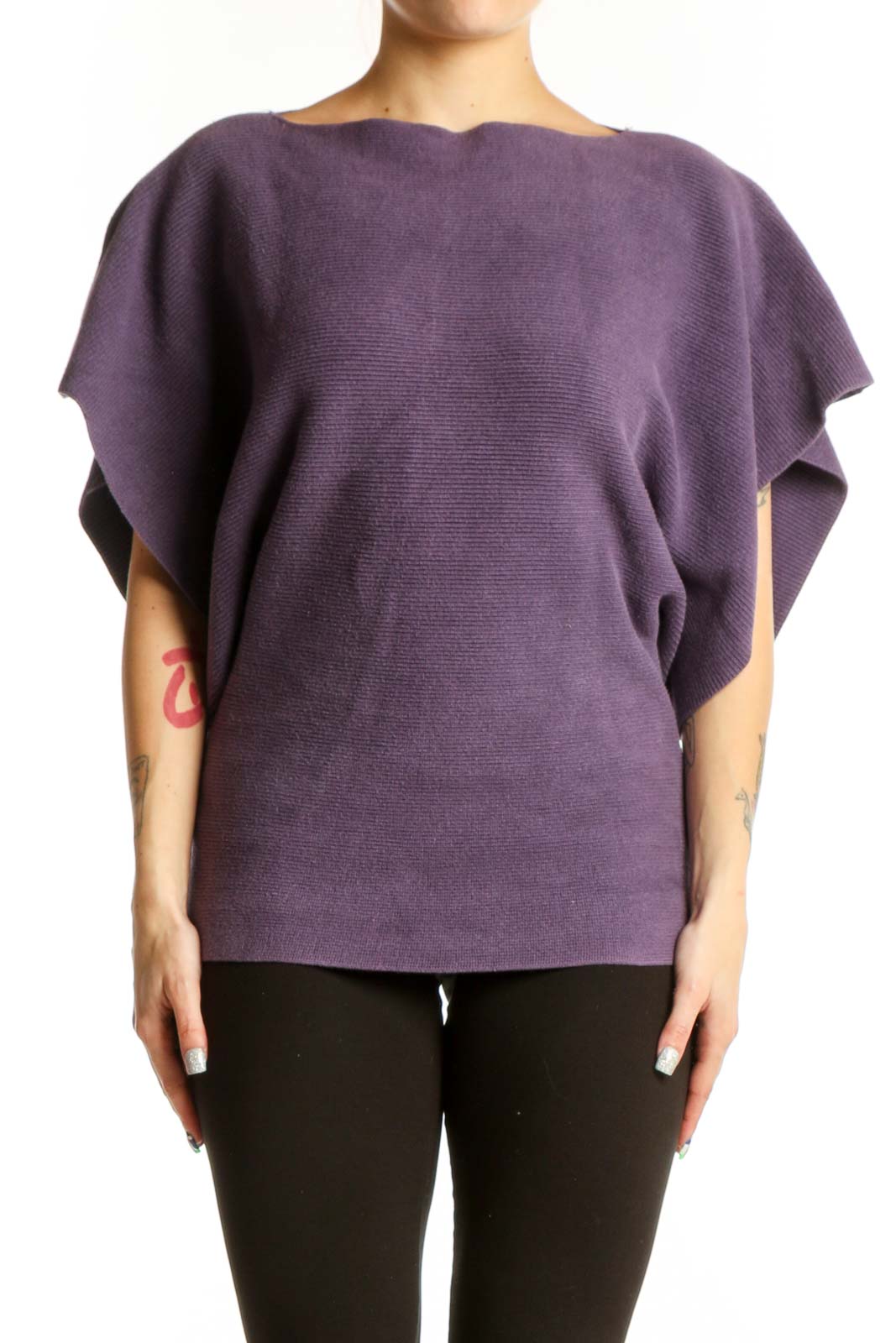 Purple Ruffle Sleeve Cotton Top Front