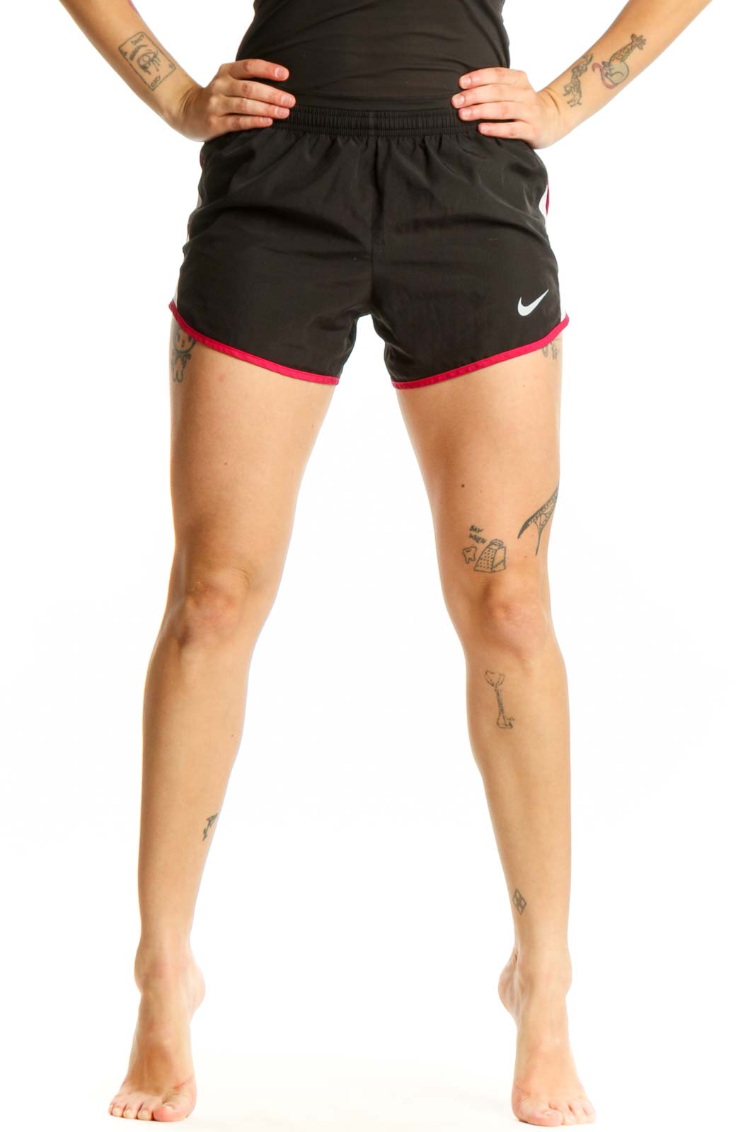 Black Nike Athletic Shorts with Pink Trim Front