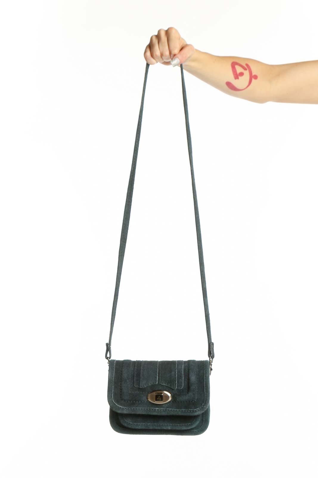 Teal Cotton Crossbody Bag with Gold Hardware Front