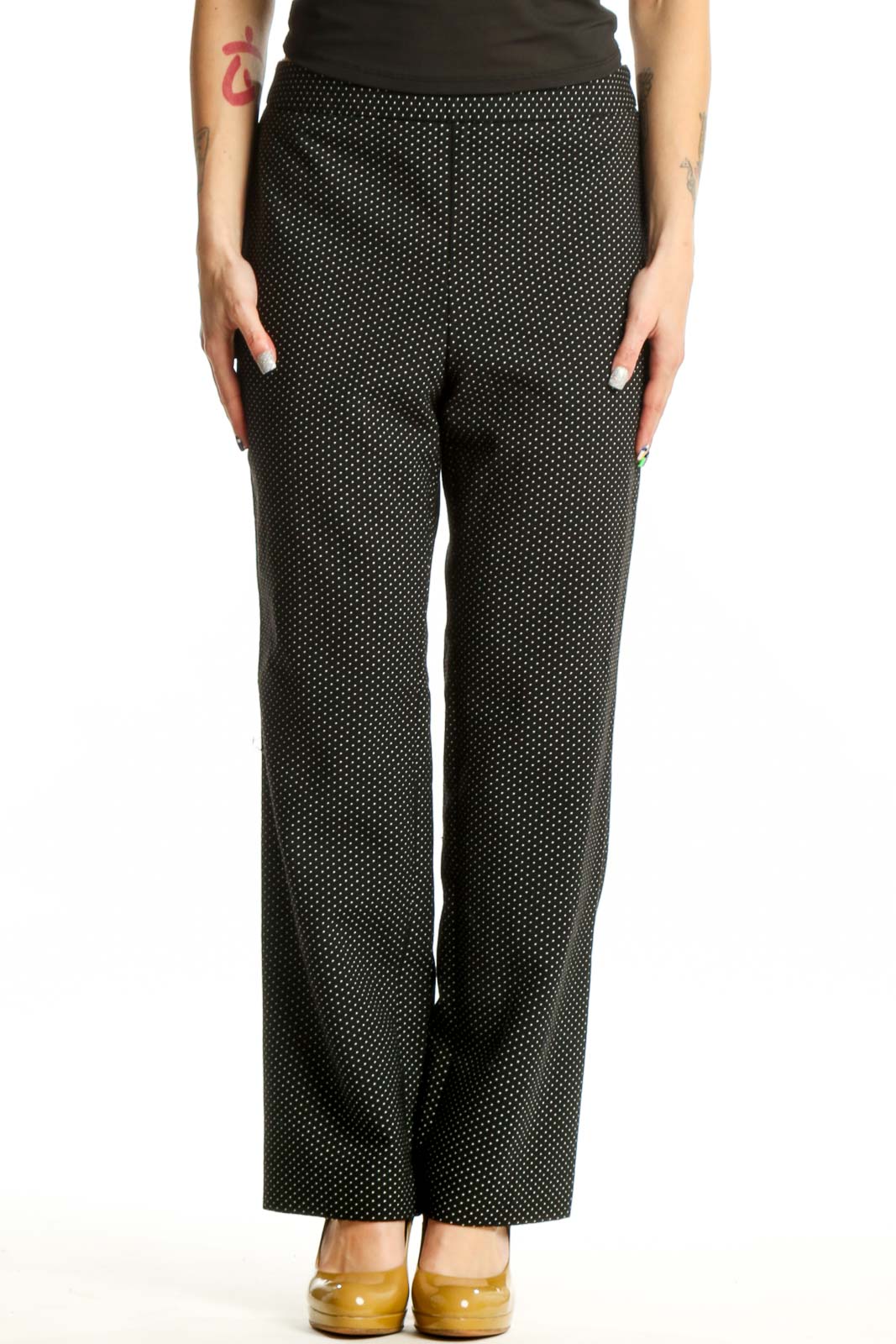 Black Polka Dot Wide Leg Pants Front