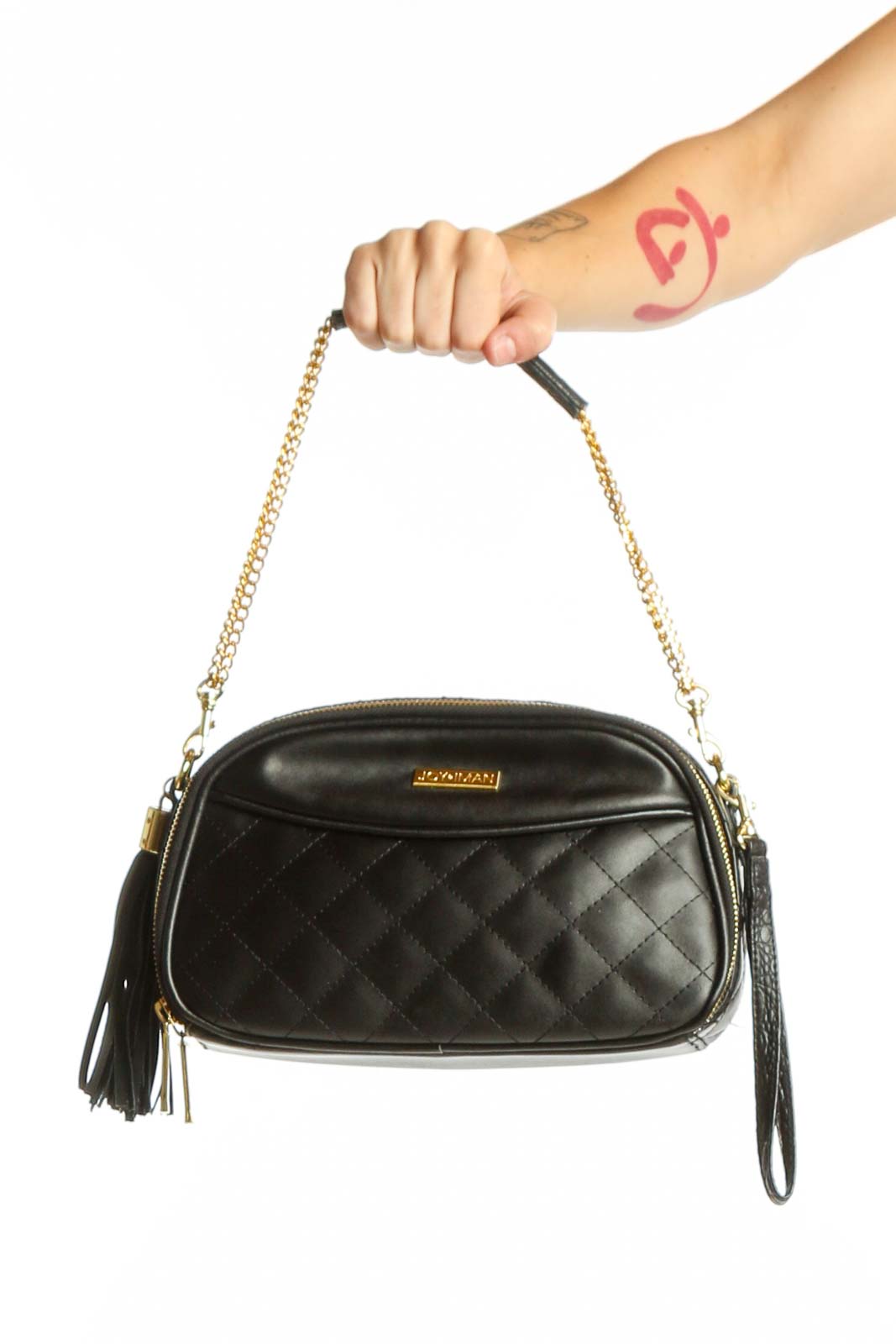 Black Quilted Leather Shoulder Bag Front