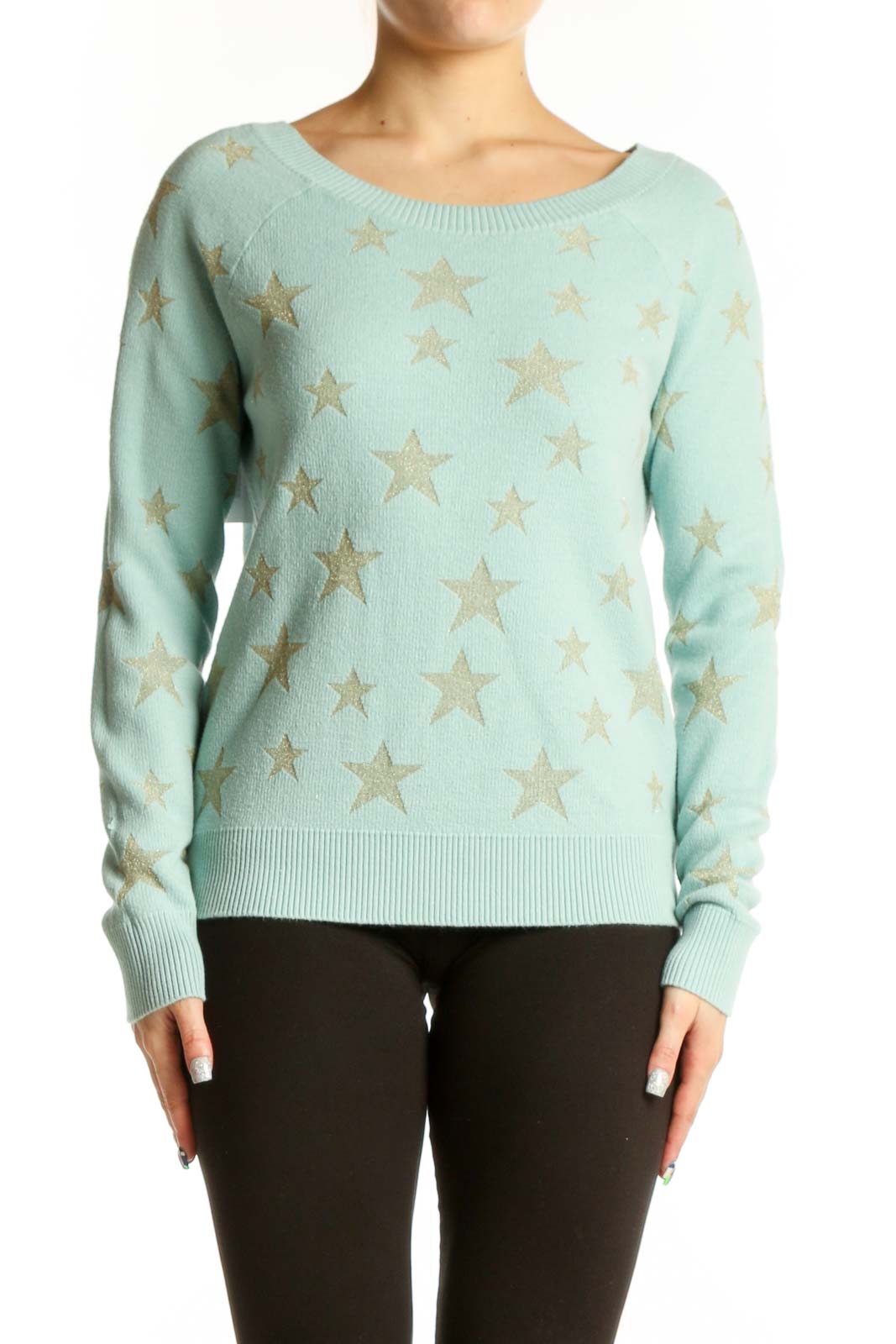 Mint Star Pattern Knit Sweater Front