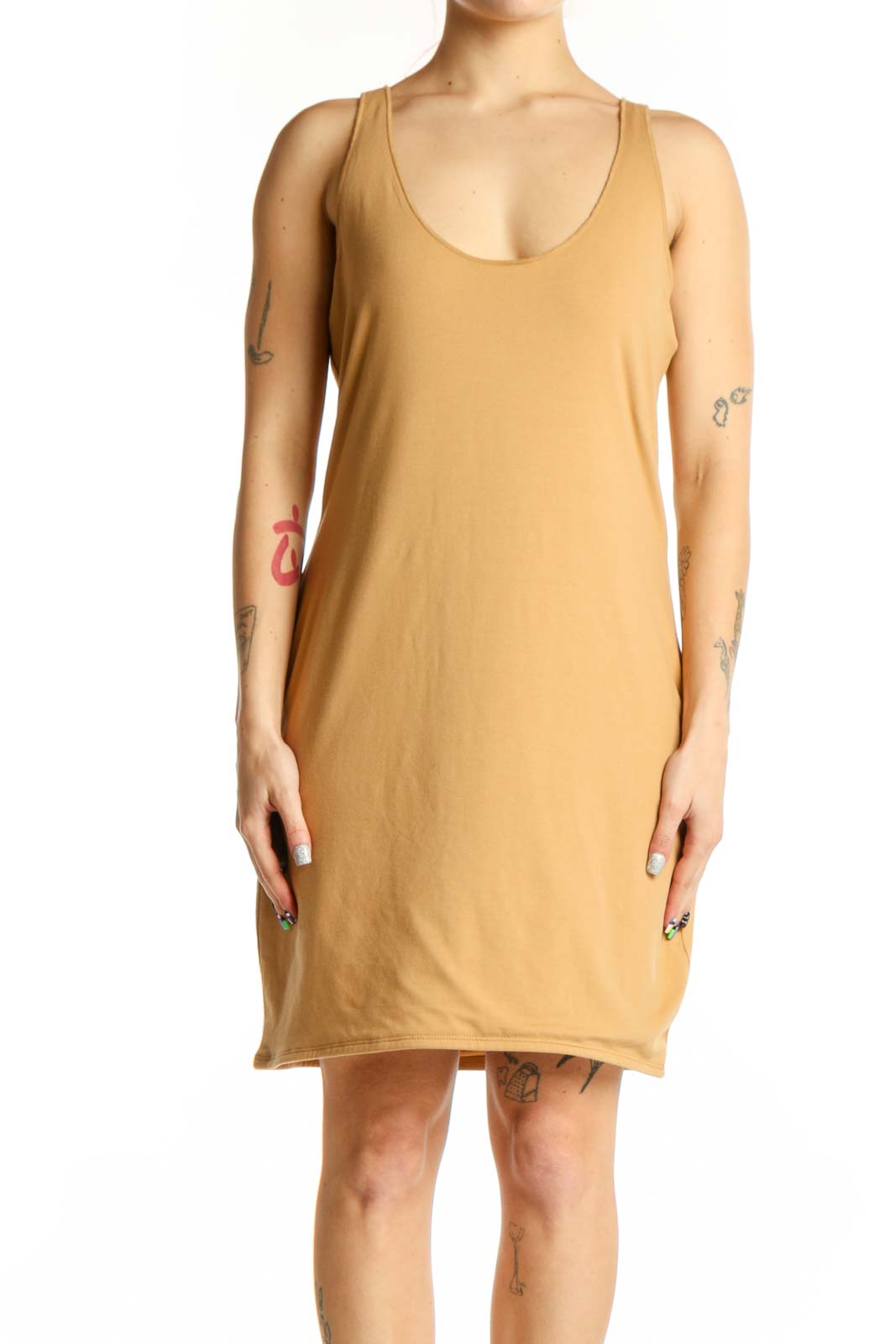 Gold Sleeveless Tank Dress Front