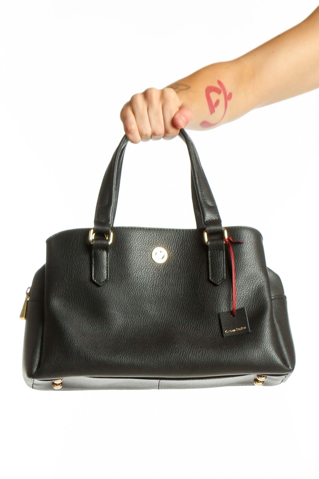 Black Leather Satchel Bag Large Front