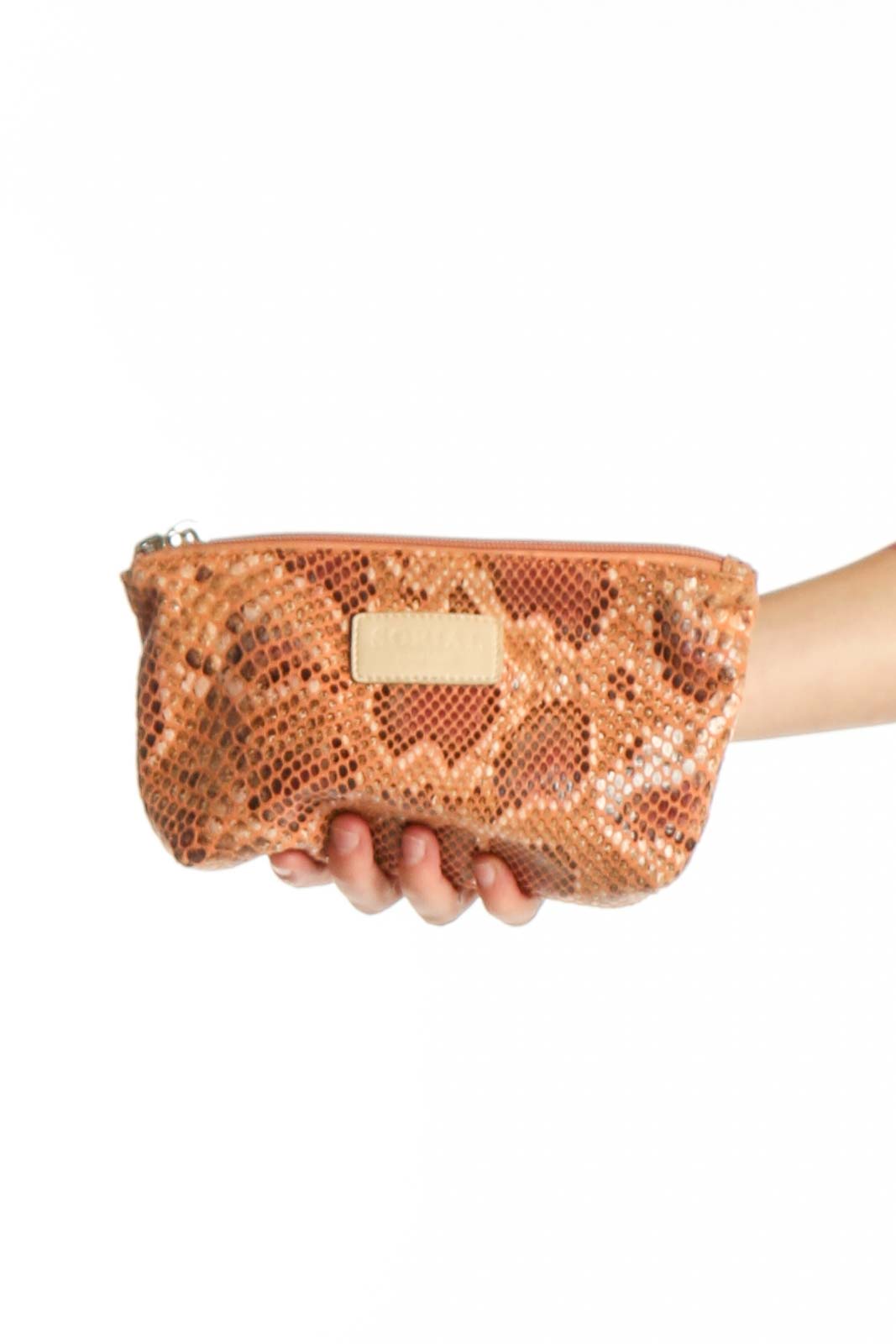 Tan Python Print Small Clutch Bag Front