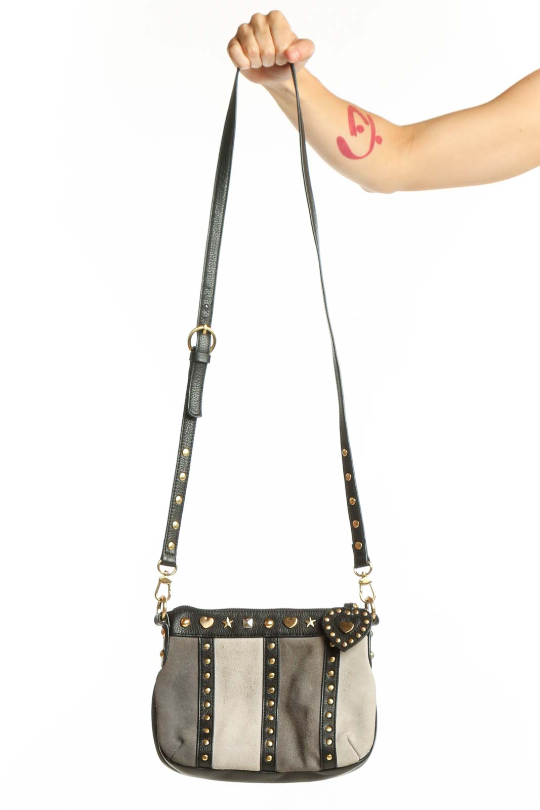 Black Studded Leather Crossbody Bag Front