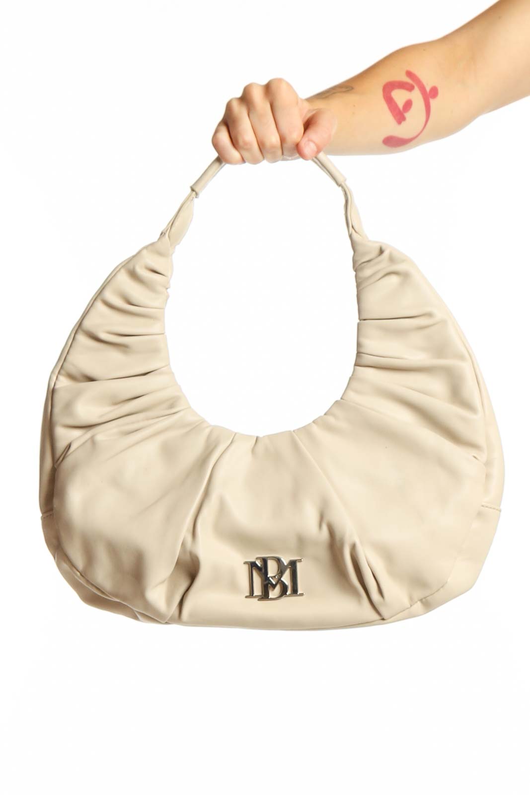 Cream Badgley Mischka Ruched Shoulder Bag Front