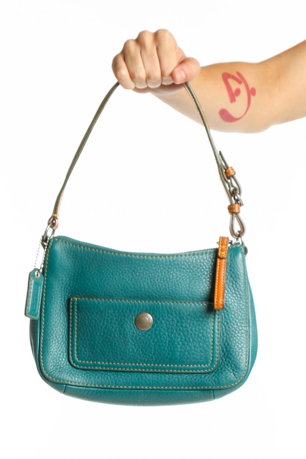Teal Coach Leather Shoulder Bag Front