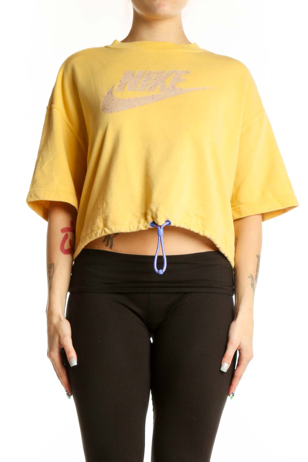 Yellow Nike Cropped Athletic T-Shirt Front