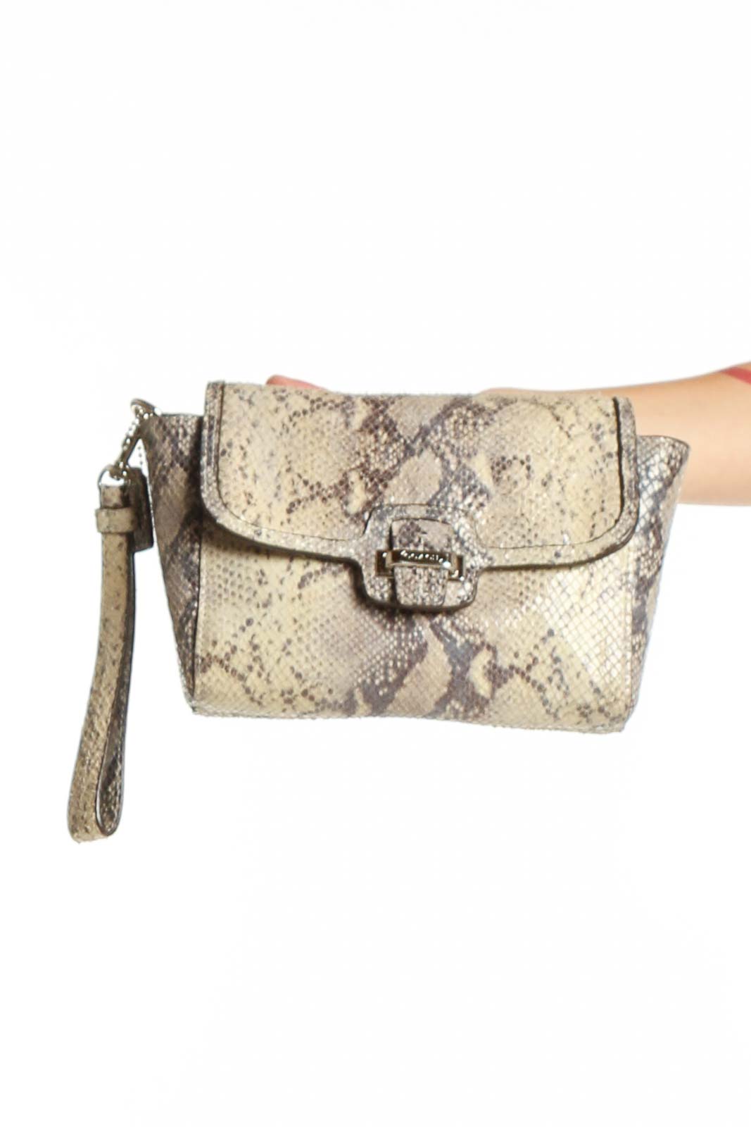 Beige Python Print Coach Clutch Wristlet Front