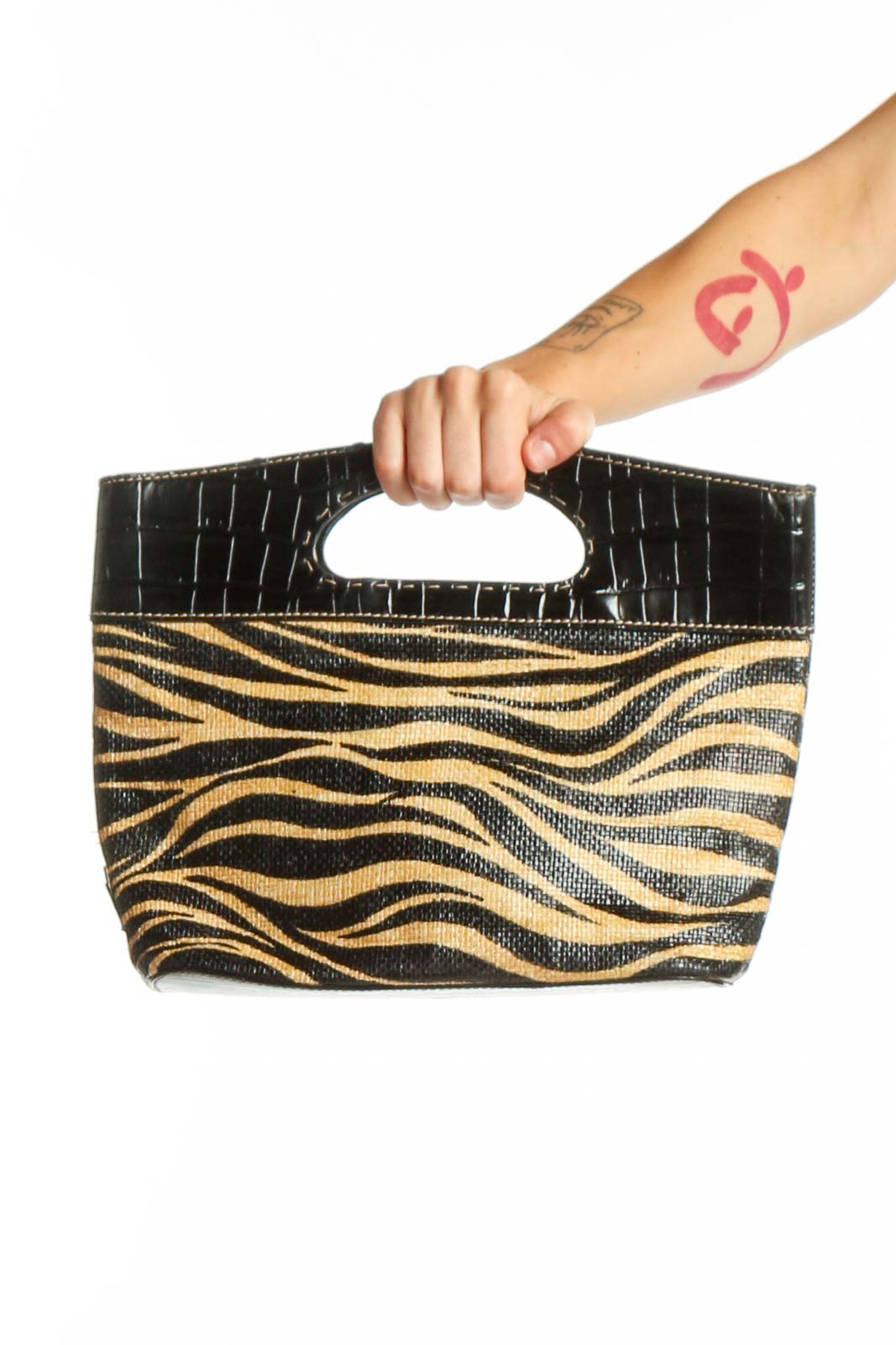 Black Gold Zebra Print Clutch Front