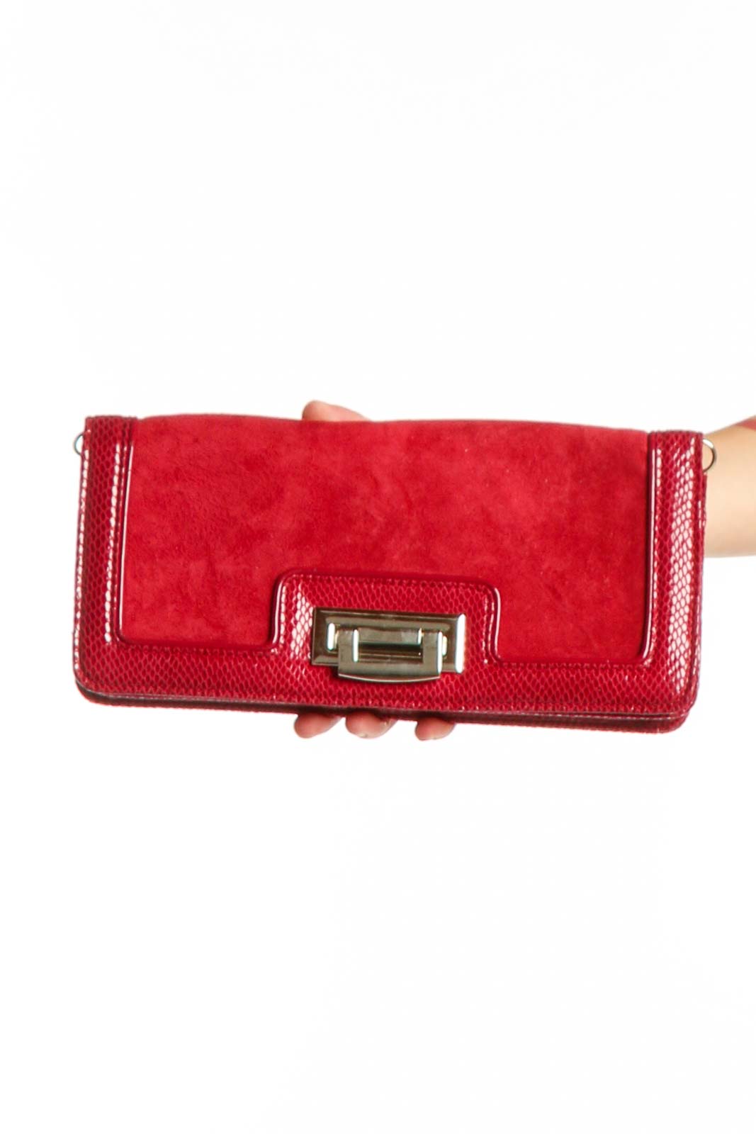 Red Leather Clutch with Gold Hardware Front