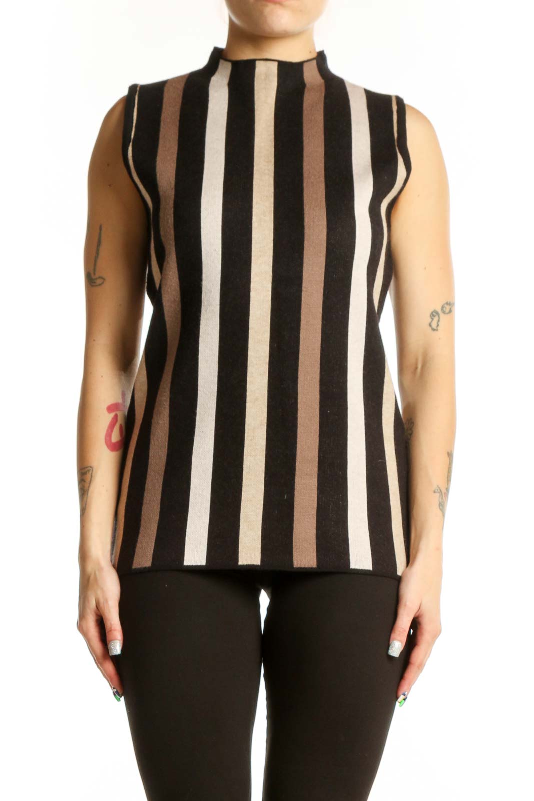 Black Striped Sleeveless Tank Top Front