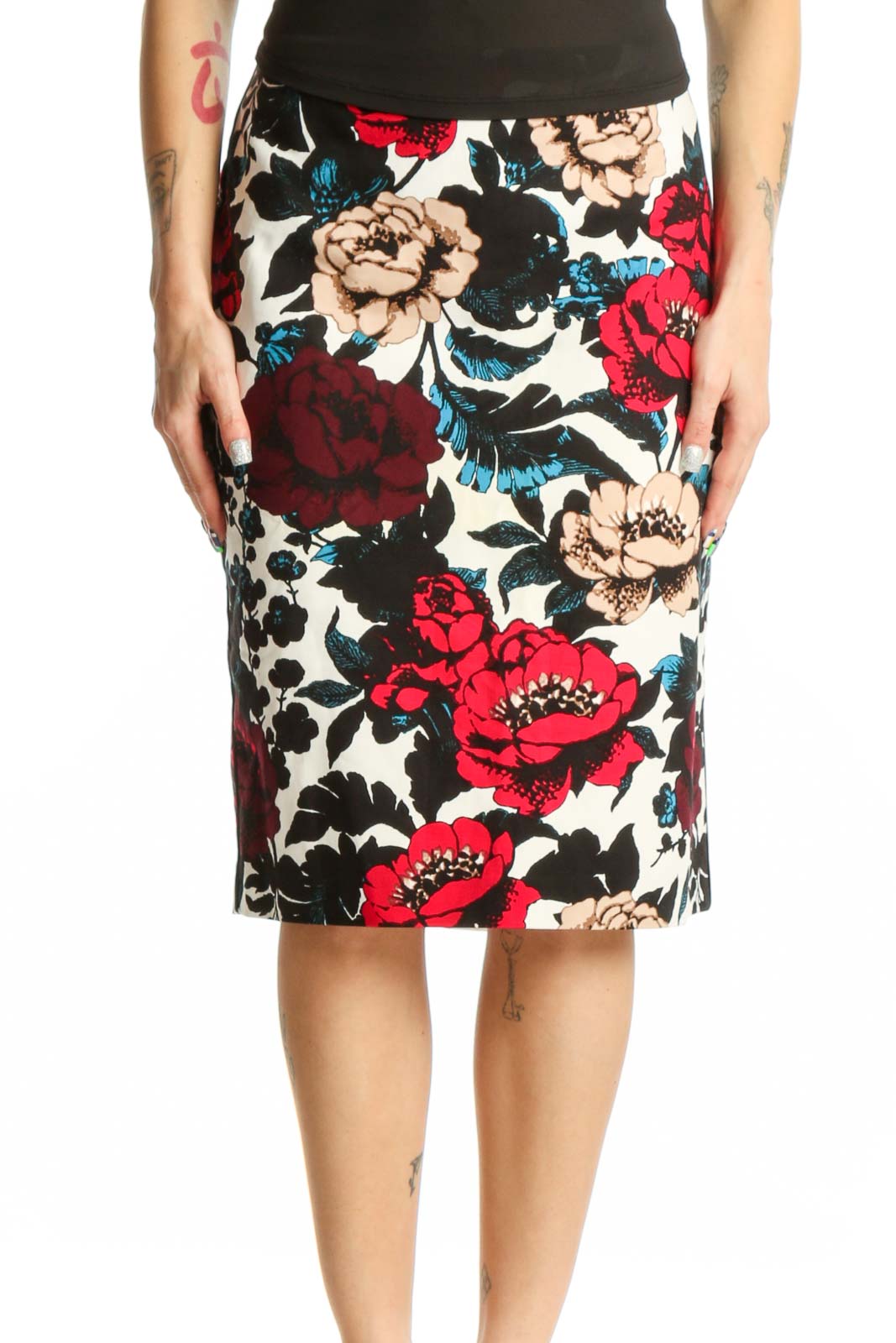 Multicolor Floral Pencil Skirt Front