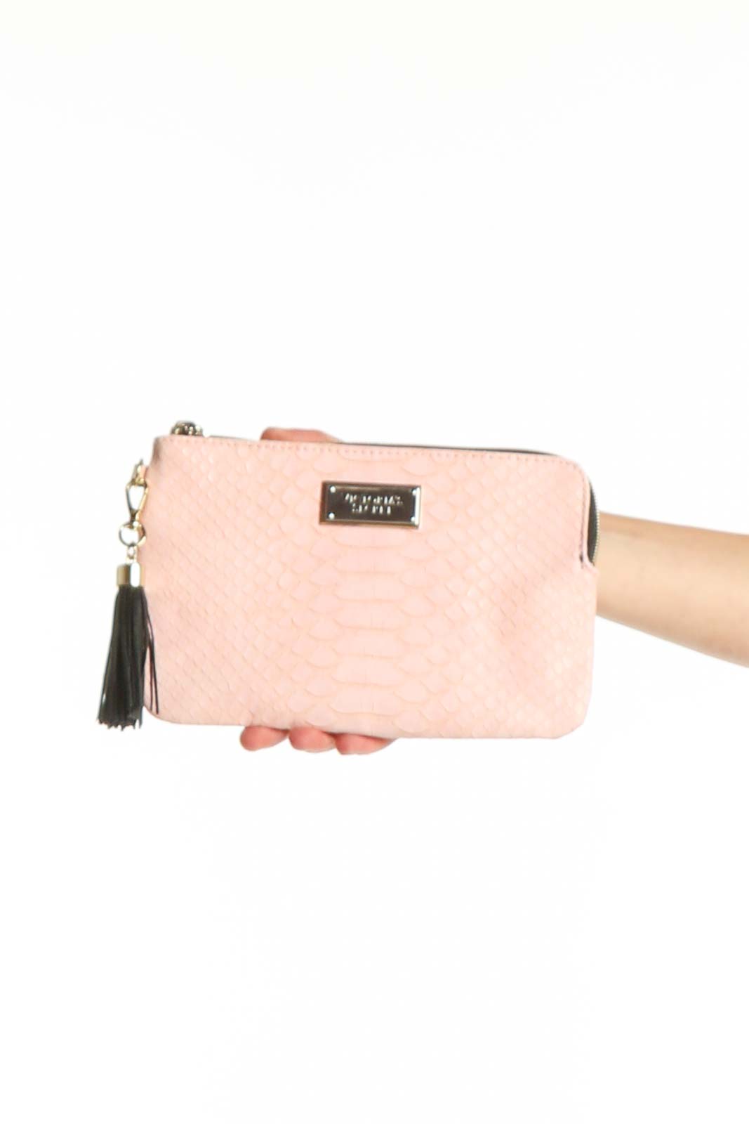 Pink Quilted Clutch with Tassel Detail Front