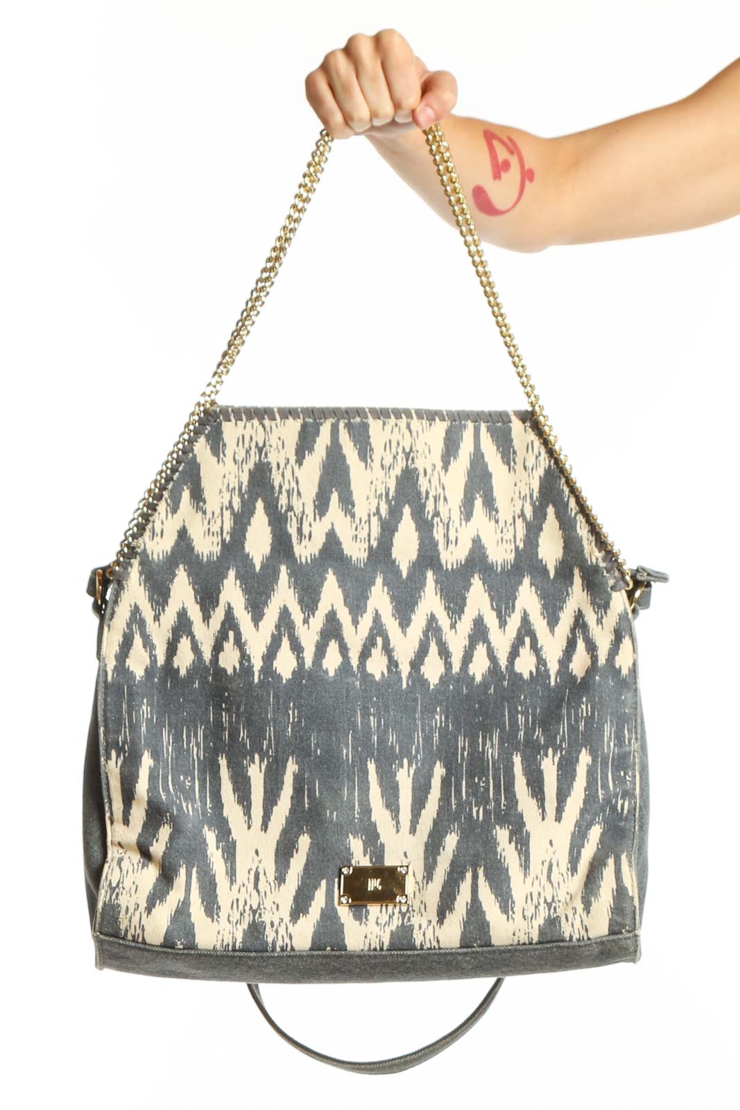 Gray Ikat Patterned Shoulder Bag Front