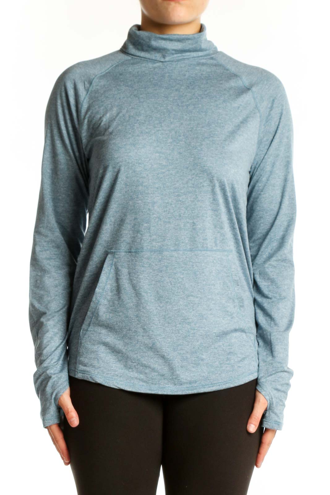Blue Turtleneck Long Sleeve Activewear Top Front