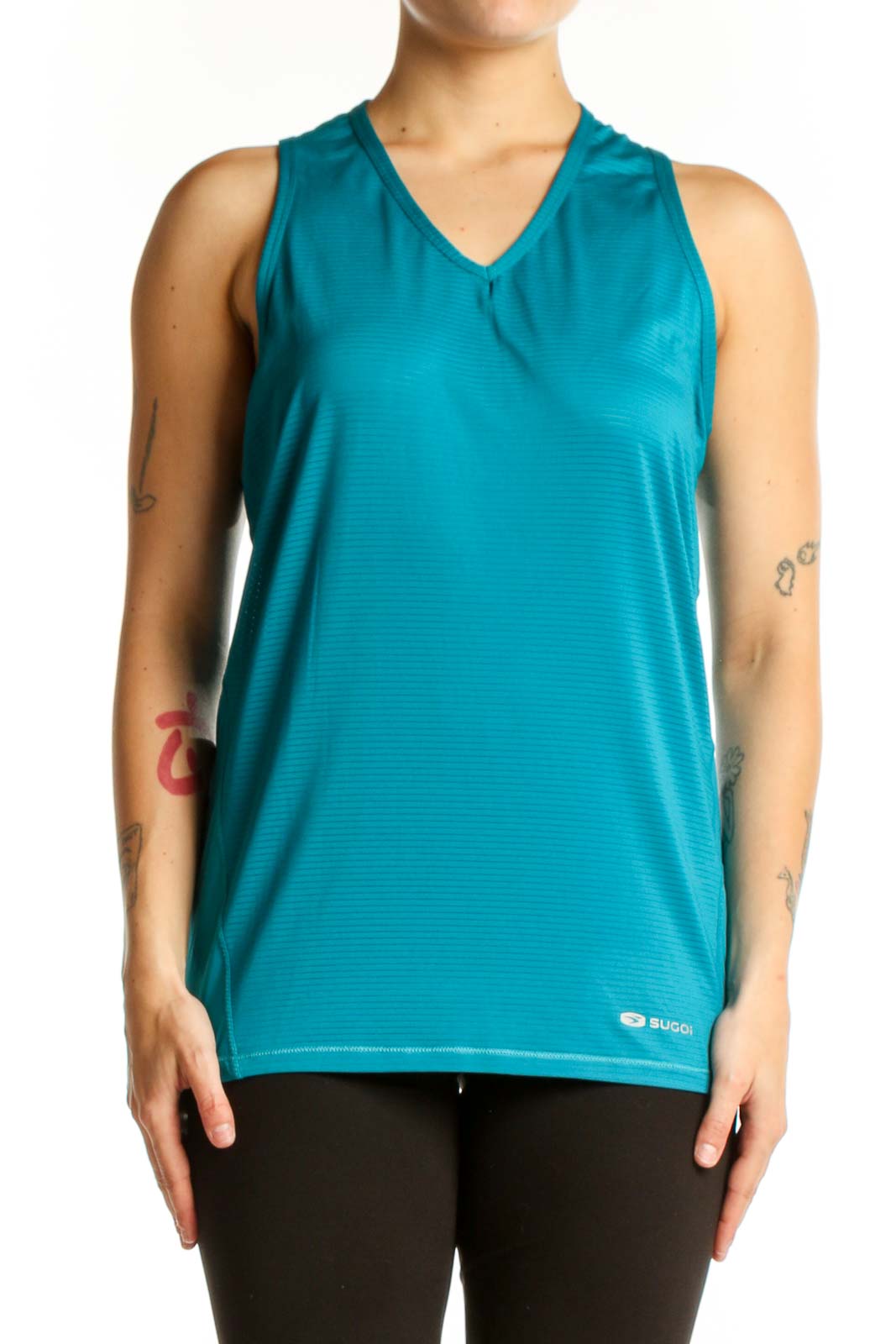 Teal V-Neck Activewear Tank Top Front