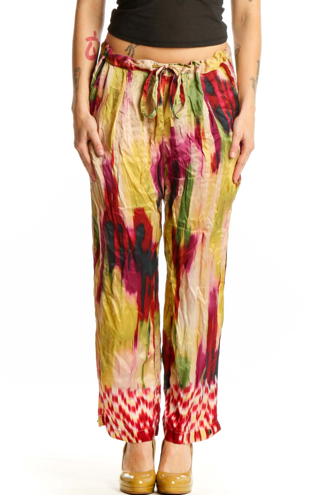 Multicolor Silk Ikat Print Pants Front