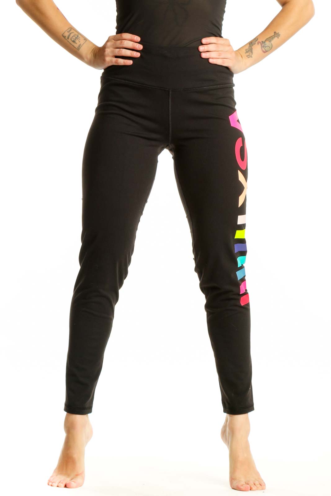Black Colorblock Activewear Leggings Front