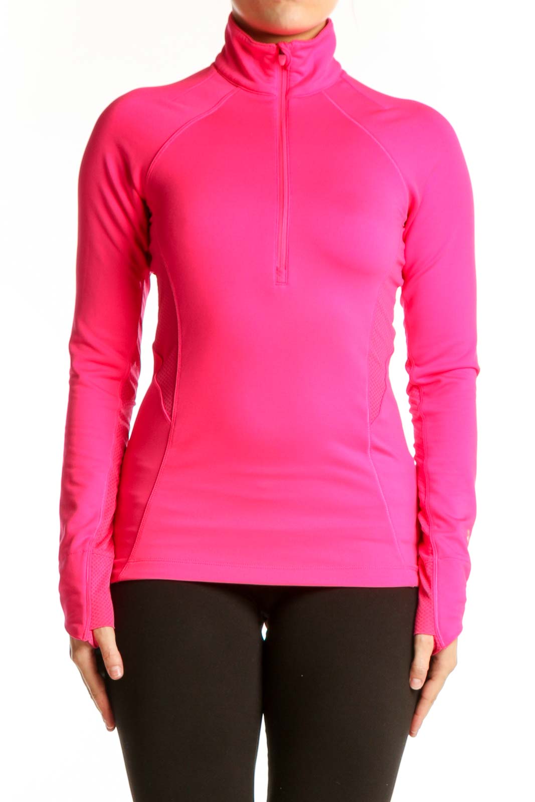 Pink Half-Zip Athletic Long Sleeve Top Front