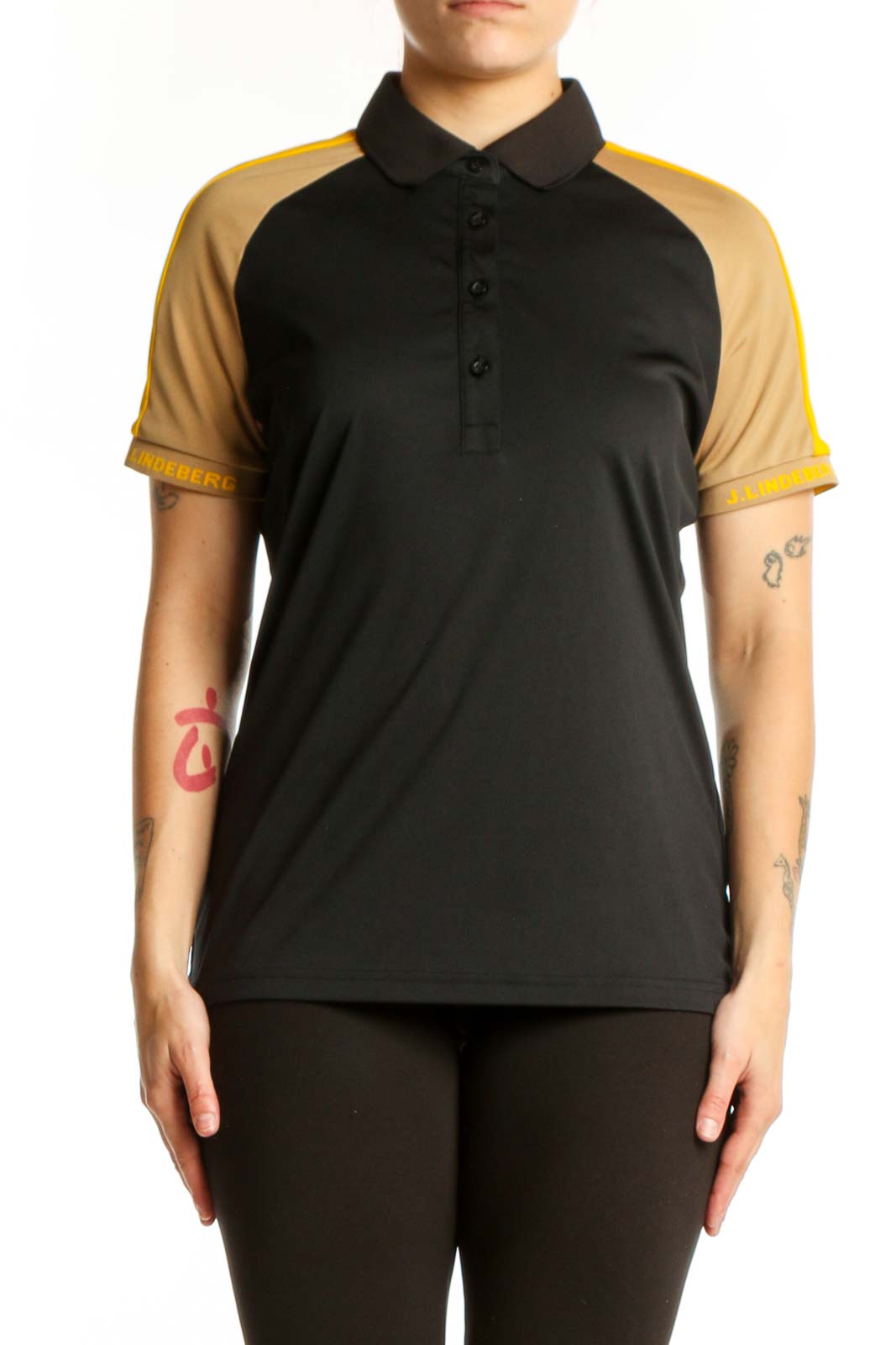 Black and Gold Colorblock Polo Shirt Front