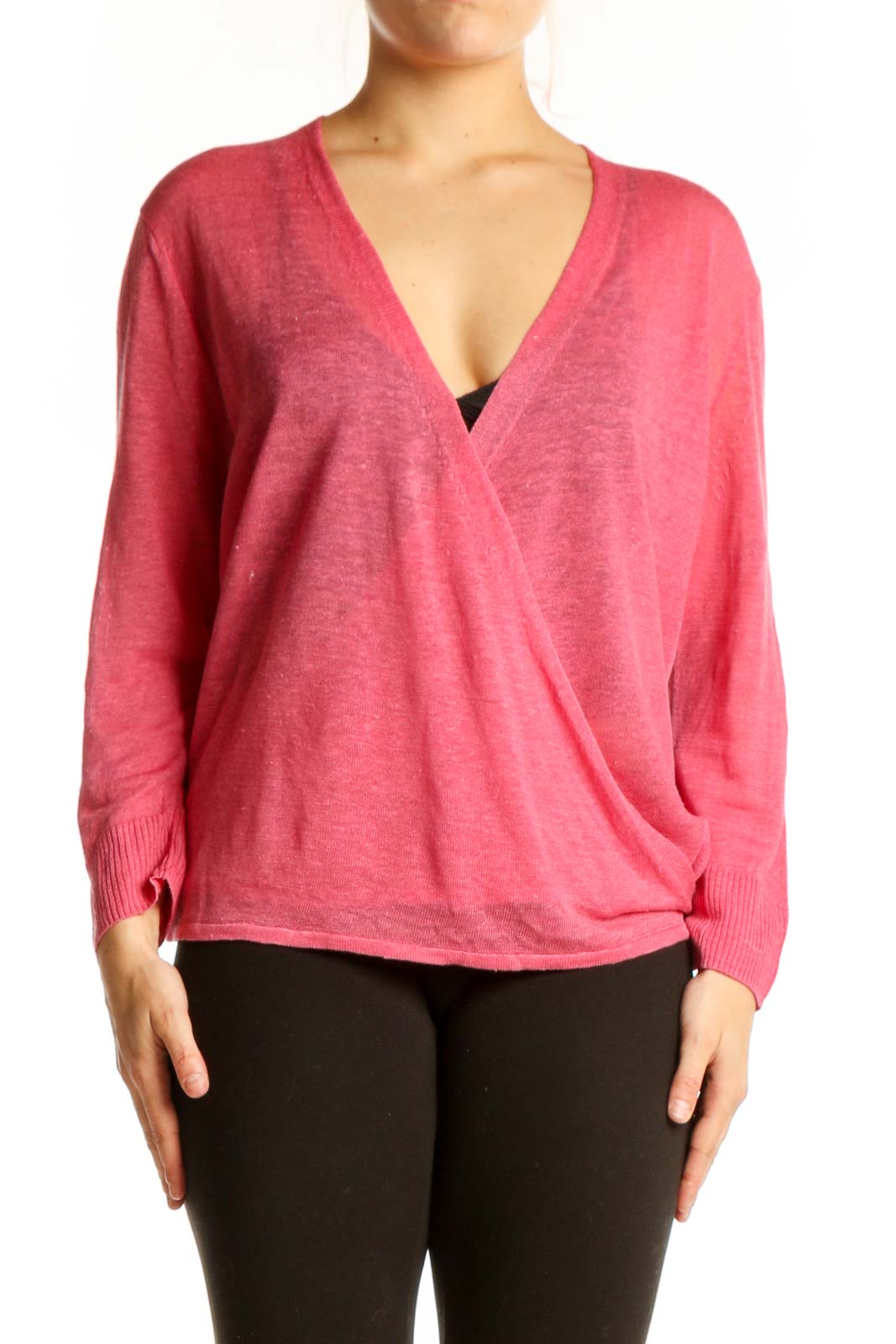 Pink Linen Viscose Wrap Top Front