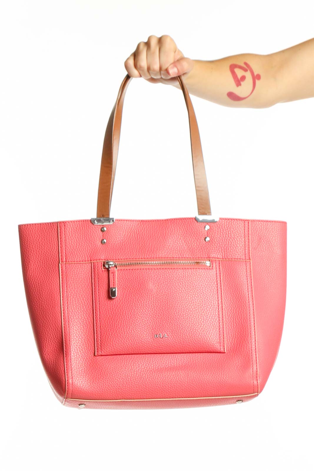 Pink Leather Tote Shoulder Bag Front