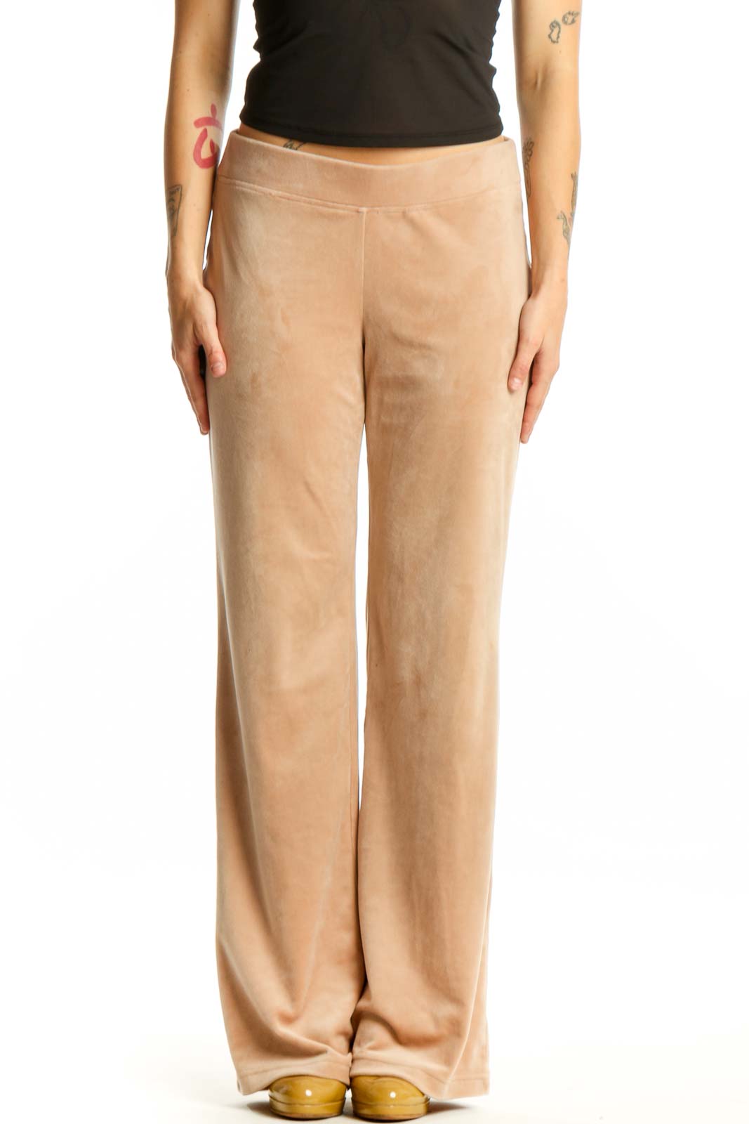 Beige Velour Activewear Pants Front
