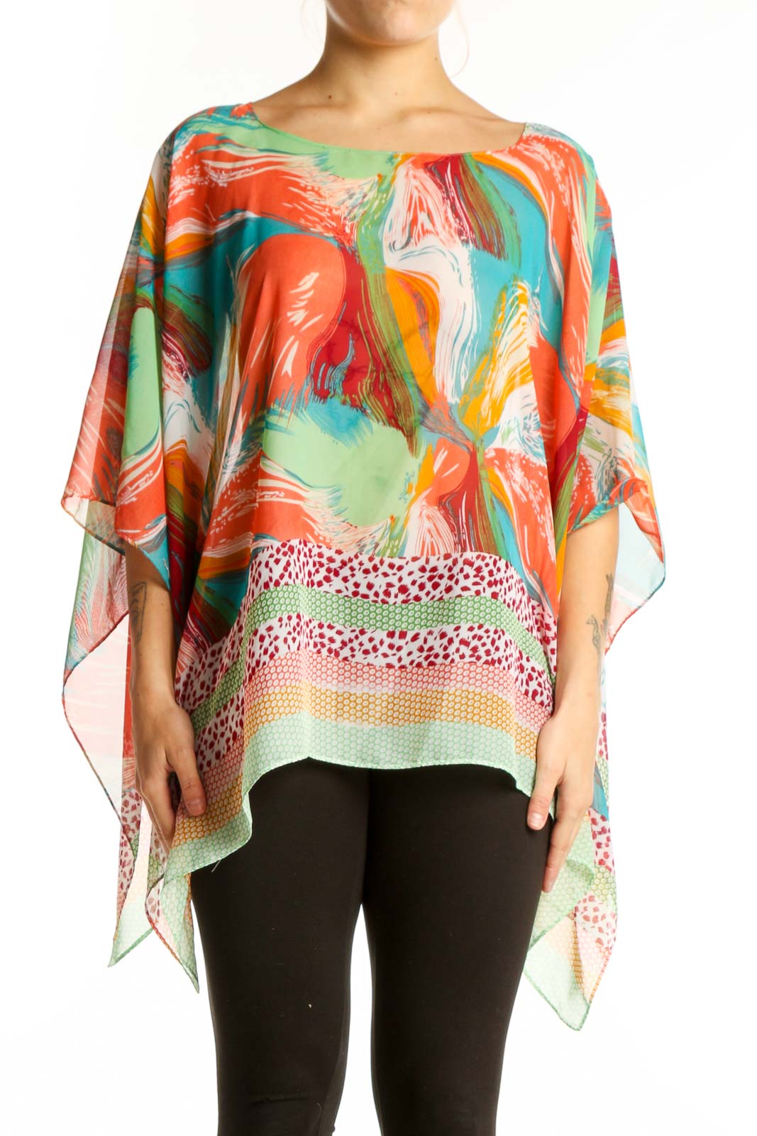 Multicolor Abstract Print Poncho Top Front