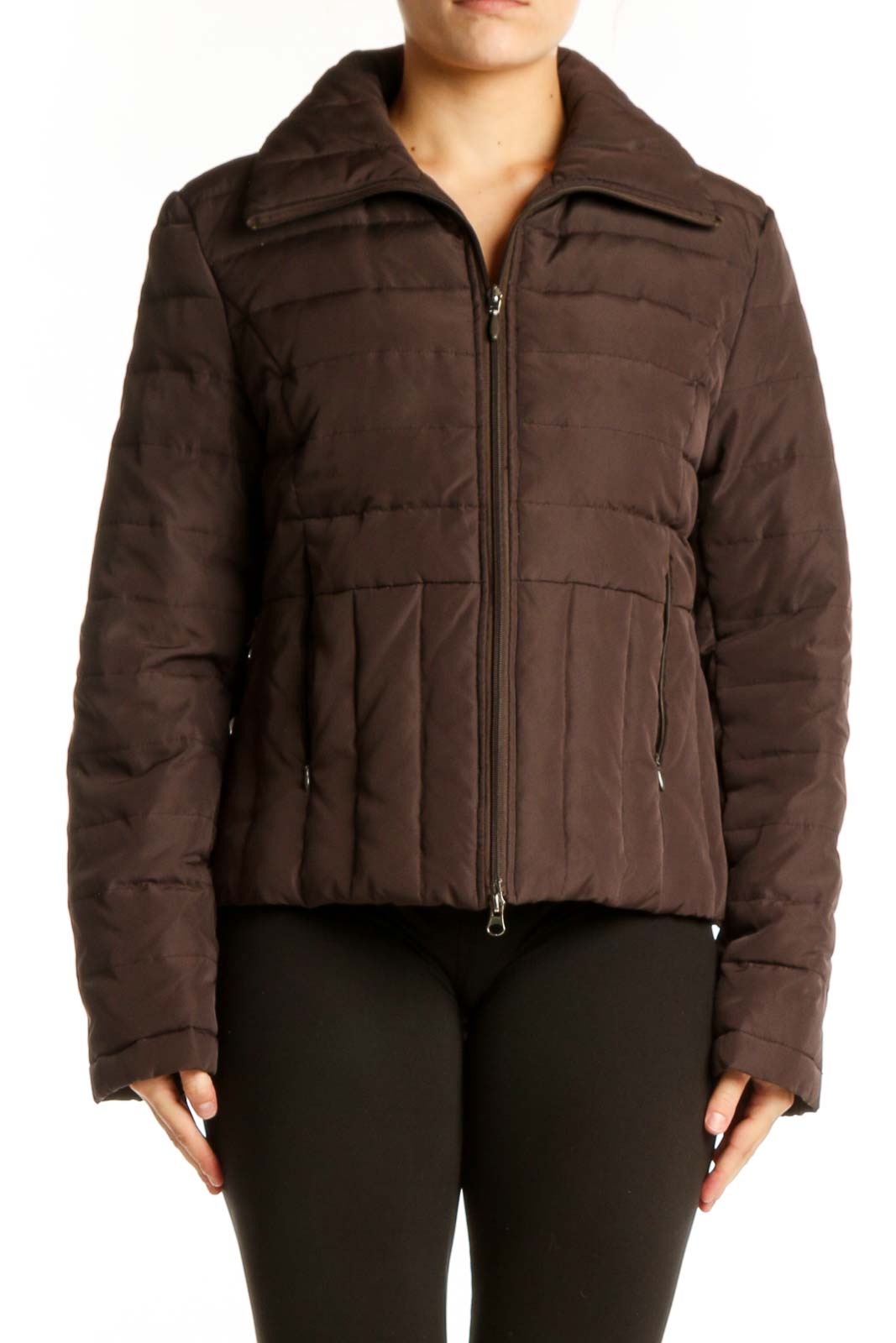 Brown Quilted Puffer Jacket Front