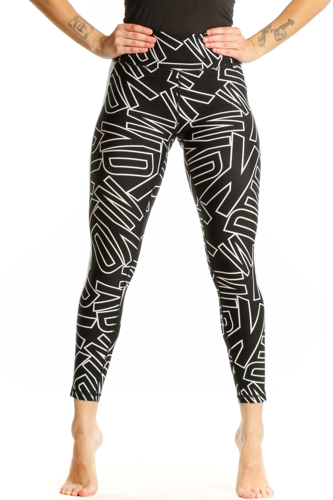 Black Geometric Print Activewear Leggings Front
