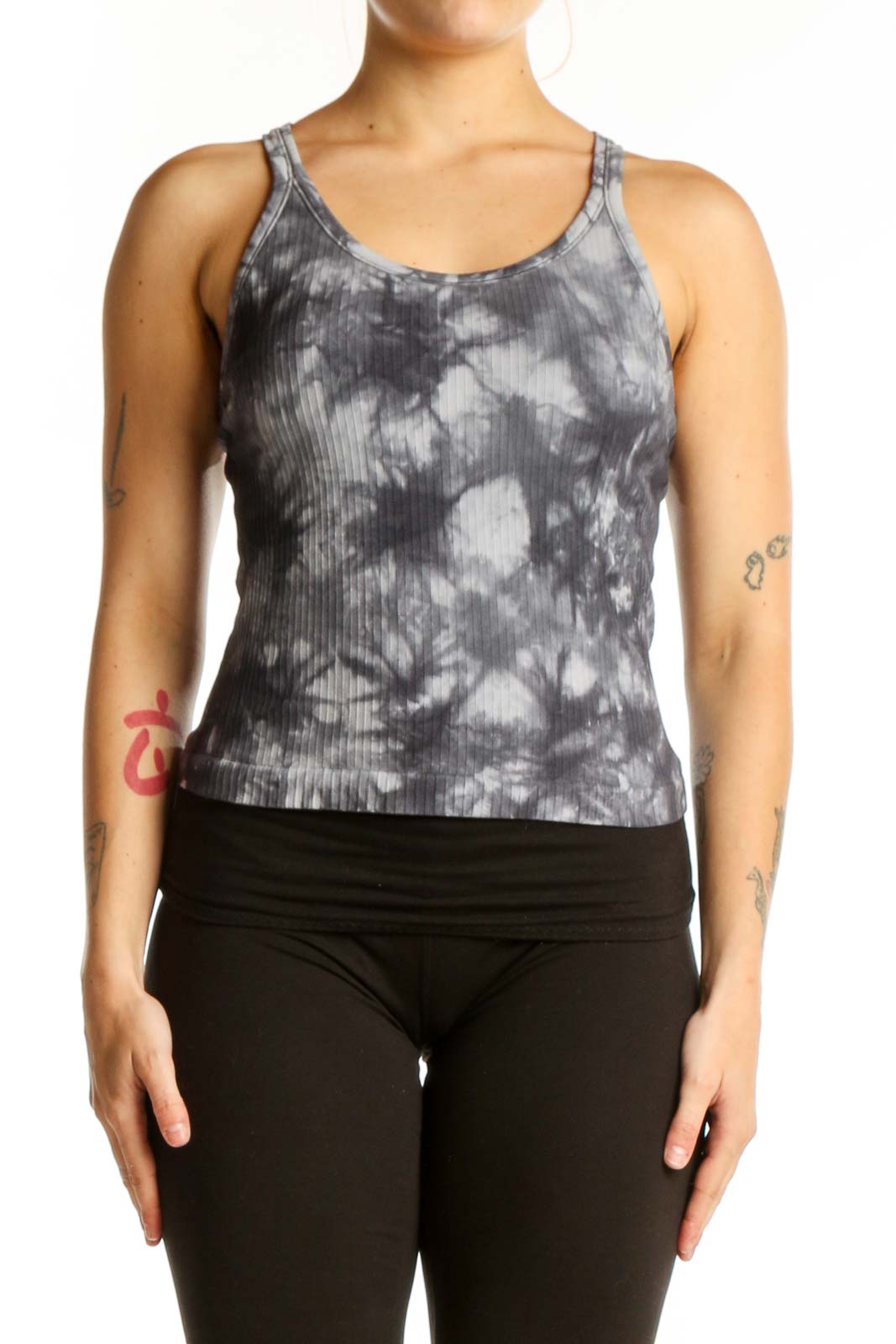 Gray Tie Dye Ribbed Tank Top Front