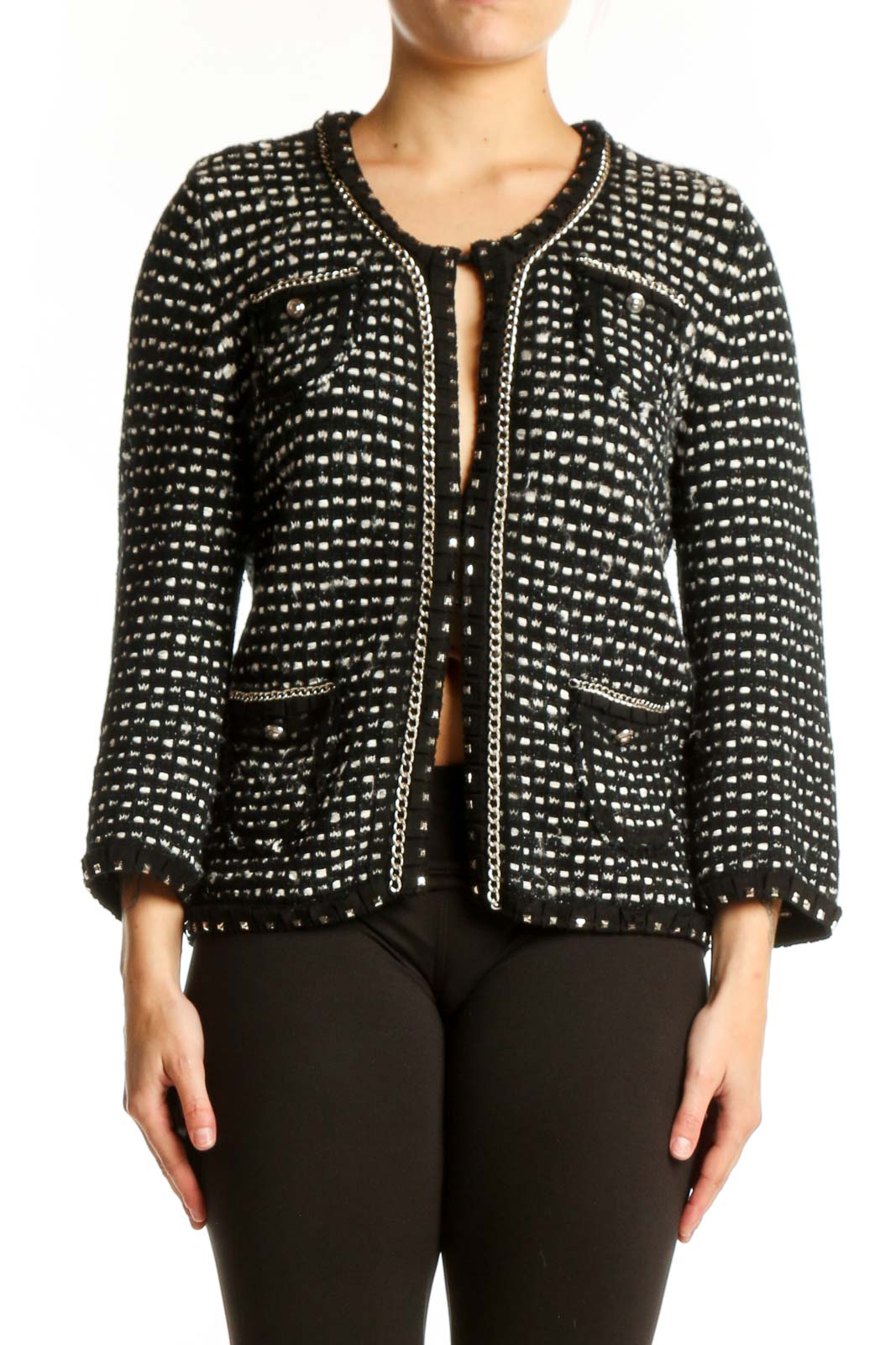 Black Studded Cropped Jacket Front