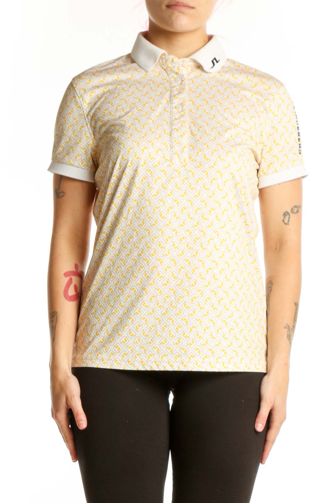 Yellow Geometric Print Polo Shirt Front