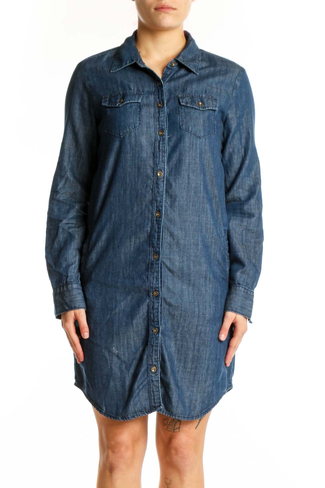 Blue Denim Button-Up Shirt Dress Front